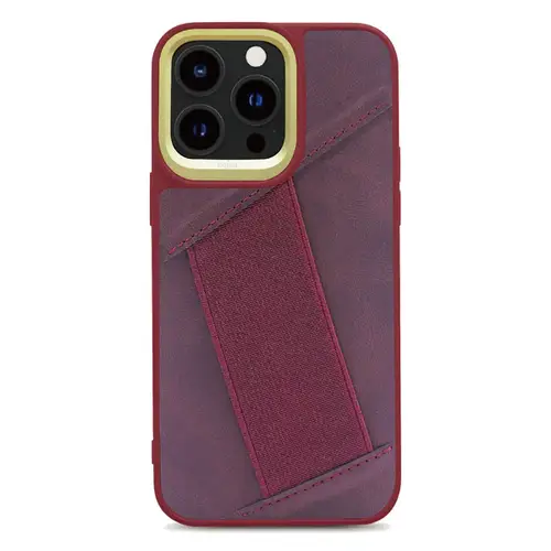 KAJSA PREPPIE COLLECTION ELASTIC HAND GRIP BACK CASE FOR IPHONE 14 PRO- BURGUNDY COVER CASE