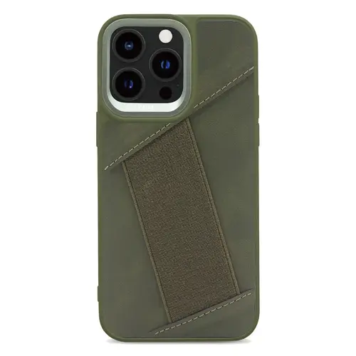 KAJSA PREPPIE COLLECTION ELASTIC HAND GRIP BACK CASE FOR IPHONE 14 PRO- GREEN COVER CASE
