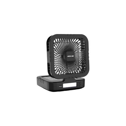 مروحة Green Lion Solar Trio مع إضاءة وبنك طاقة - أسود