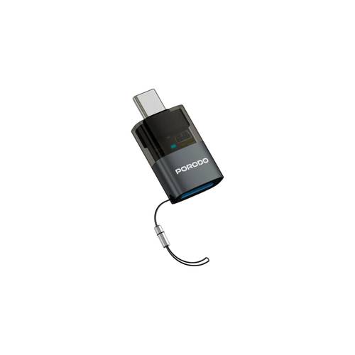 محول Porodo MiniLink OTG شفاف (من USB-A إلى USB-C) - رمادي
