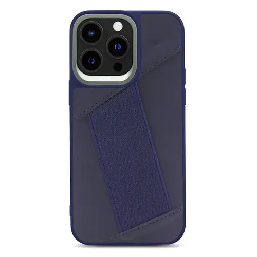 KAJSA PREPPIE COLLECTION ELASTIC HAND GRIP BACK CASE FOR IPHONE 14 PRO- DARK BLUE COVER CASE