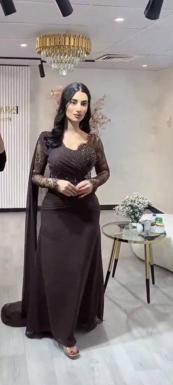 فستان سهره شيفون مطرز بأكمام دانتيل