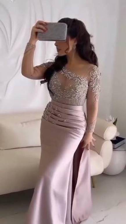 فستان سهره فخم استرتش بتطريز يدوي