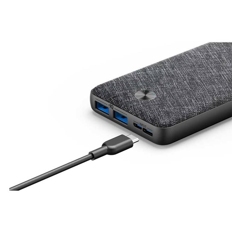 بطارية أنكر باوركور مترو إيسينشيال 20000 ملي امبير - 2 USB +مايكرو + تايب سي - أسود