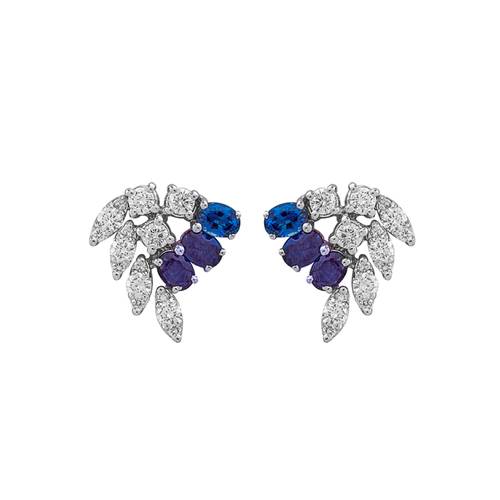 Diamond Earring with Sapphire Stone and 18K white Gold