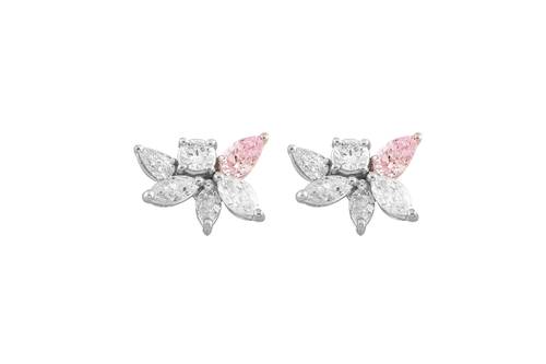 Diamond Earring with Pink Stone and 18K White & Rose Gold