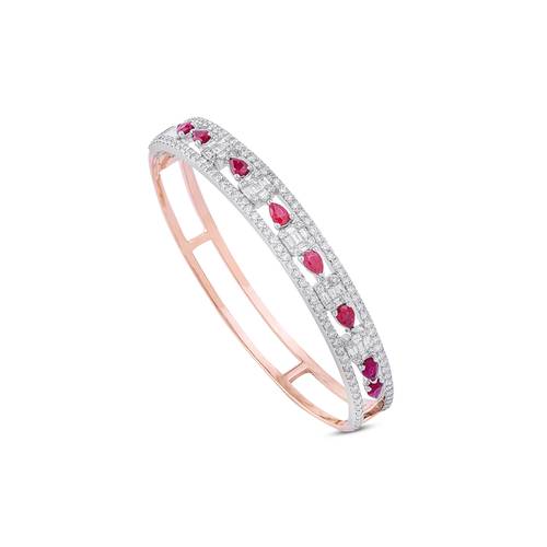Diamond Bracelet with Ruby Stone and 18K White & Rose Gold