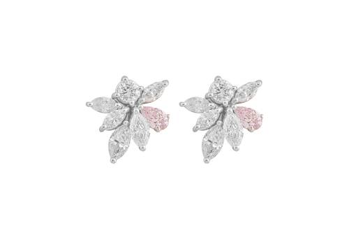 Diamond Earring with Pink Stone and 18K White & Rose Gold
