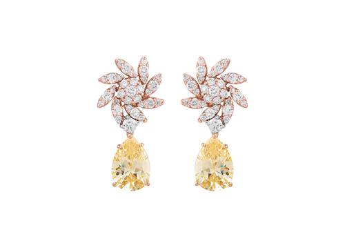 Diamond earring with yellow stone and 18k white and rose gold