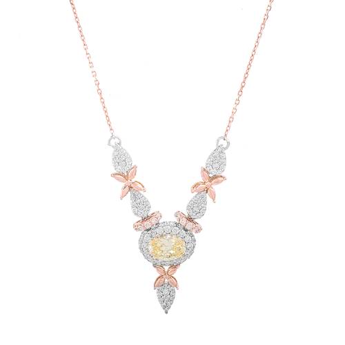 Diamond Pendant with Yellow Stone and 18KT White and Rose Gold