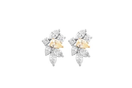 Diamond Earring with Yellow Stone and 18K White & Rose Gold