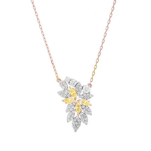 Diamond Pendant with Yellow Stone and 18KT White and Rose Gold