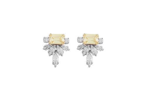 Diamond Earring with Yellow Stone and 18KT White and Yellow Gold