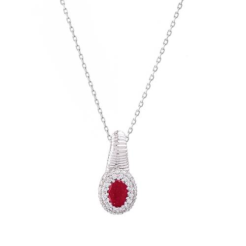 Diamond Pendant with Ruby Stone and 18KT White Gold