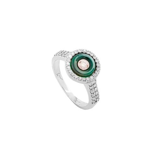 Diamond Ring with Green Stone and 18KT White and Rose Gold
