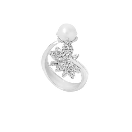 Diamond Ring with Pearl stone and 18KT White Gold