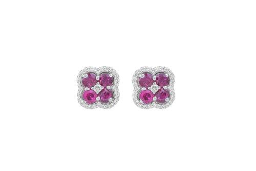 Diamond Earring with Ruby Stone and 18K White or rose Gold