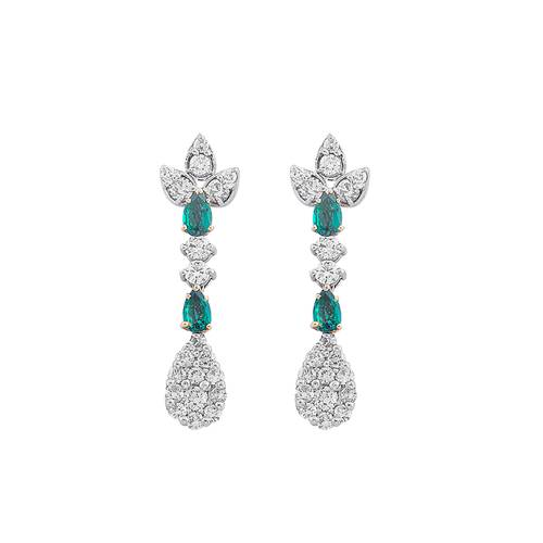 Diamond Earring with Green Stone and 18K White and Rose Gold
