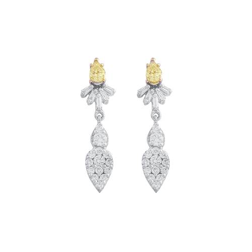 Diamond Earring with Yellow Stone and 18K White and Rose Gold