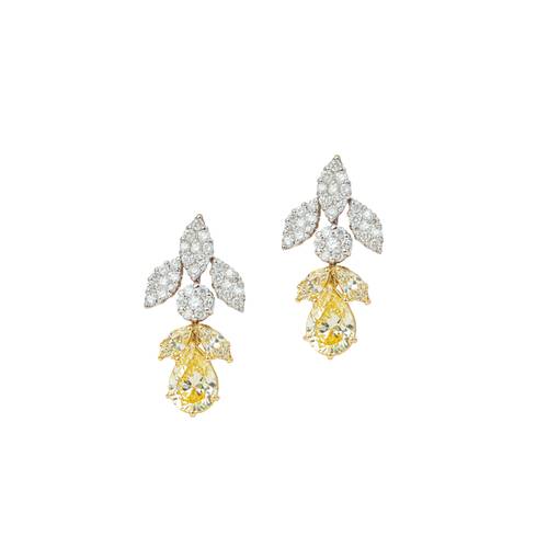 Diamond Earring with Yellow Stone and 18K White and Yellow Gold