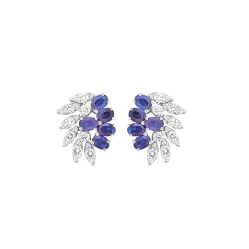 Diamond Earring with Sapphire Stone and 18K white Gold