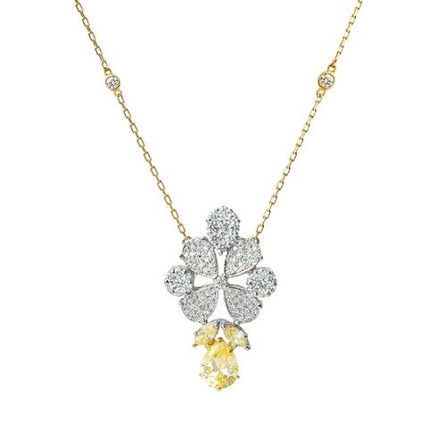 Diamond Pendant with Yellow Stone and 18KT white and Yellow Gold