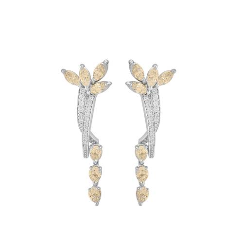 Diamond Earring with Yellow Stone and 18K White Gold