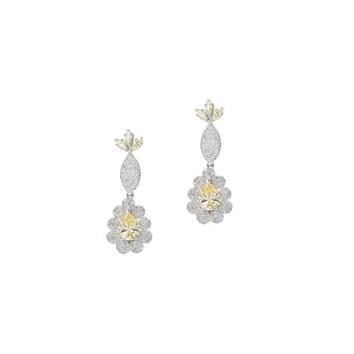 Diamond Earring with Yellow stone and 18k white and yellow gold