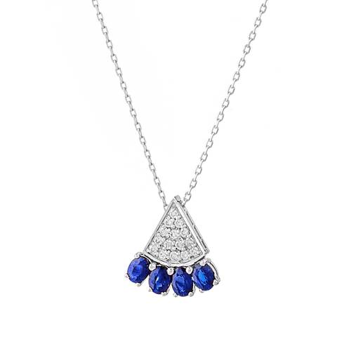 Diamond Pendant with Sapphire Stone and 18k white Gold