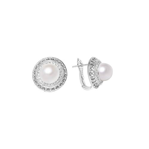 Diamond Earring with Pearl Stone and 18K White or Rose Gold