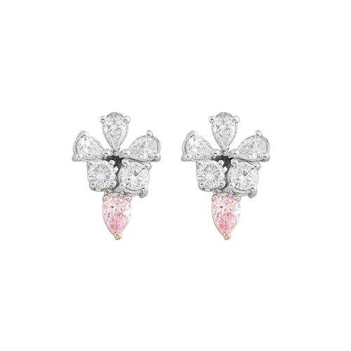 Diamond Earring with Pink Stone and 18K White & Rose Gold
