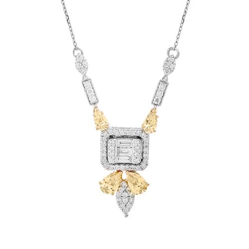 Diamond Pendant with Yellow Stone and 18KT White and Rose Gold