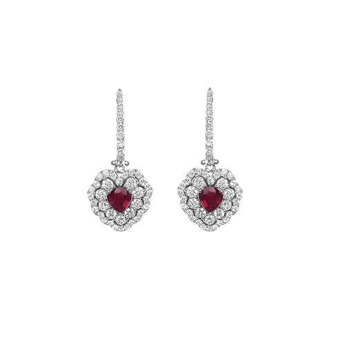 Diamond Earring with Ruby Stone and 18K White or Rose Gold