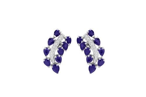 Diamond Earring with Sapphire Stone and 18K white Gold