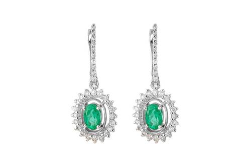 Diamond Earring with Emerald stone and 18KT WHITE GOLD