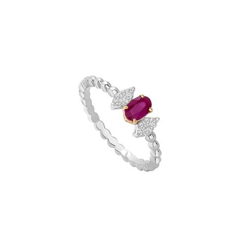 Diamond Ring with ruby stone and 18k white and yellow gold lps33186-r