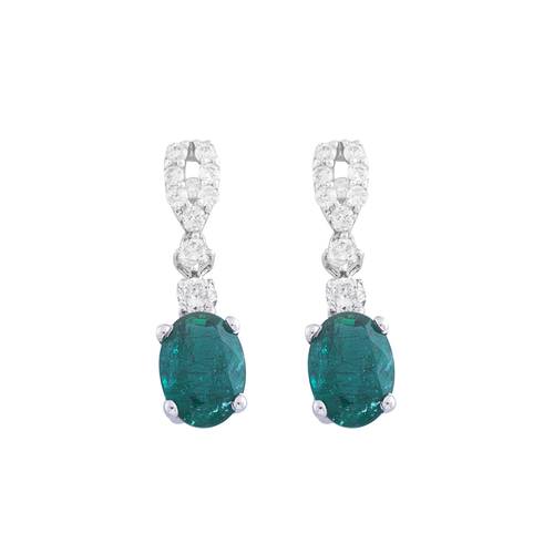 Diamond Earring with Emerald stone and 18KT WHITE GOLD