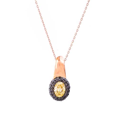 Black diamond pendant with yellow stone and 18k rose gold lps27401-p