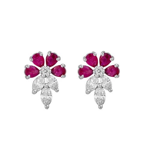 Diamond Earring with Ruby Stone and 18K White Gold