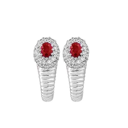Diamond Earring with Ruby Stone and 18K White Gold