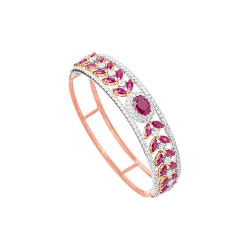 Diamond Bracelet with Ruby Stone and 18K White & Yellow & Rose Gold
