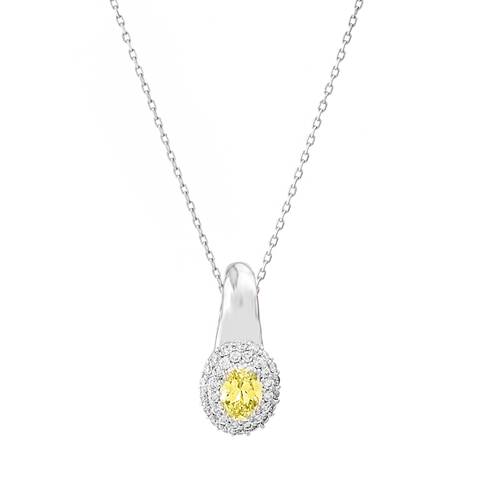 Diamond Pendant with Yellow Stone and 18KT White Gold