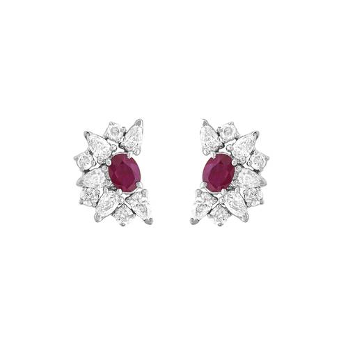 Diamond Earring with Ruby Stone and 18K White Gold