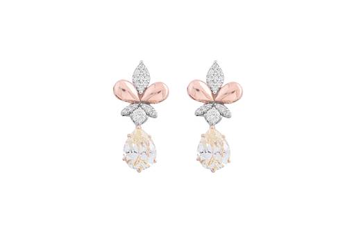 Diamond Earring with Yellow Stone and 18K White and Rose Gold