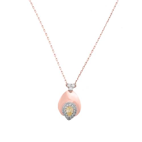 Diamond Pendant with Yellow Stone and 18KT White and Rose Gold
