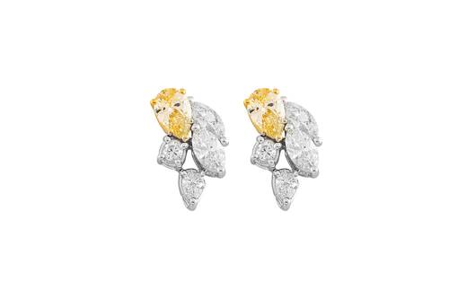 Diamond Earring with Yellow Stone and 18K White & Rose Gold