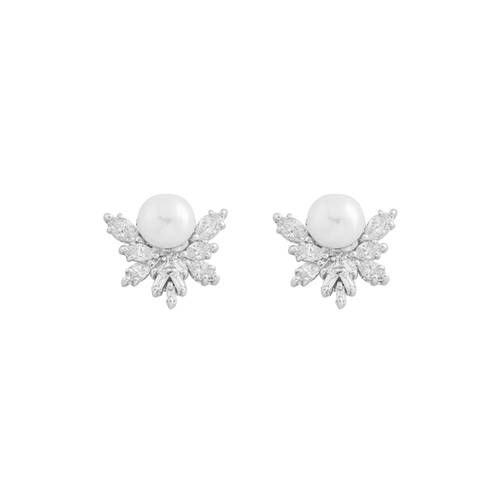 Diamond Earring with Pearl Stone and 18K White Gold