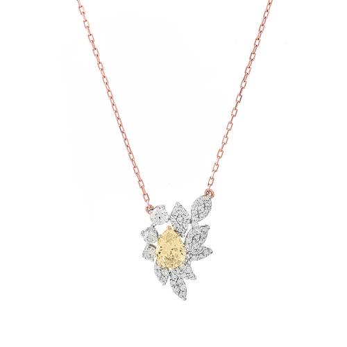Diamond Pendant with Yellow Stone and 18KT White and Rose Gold