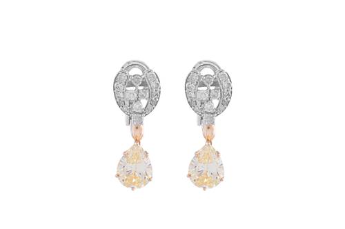Diamond Earring with Yellow Stone and 18K White and Rose Gold
