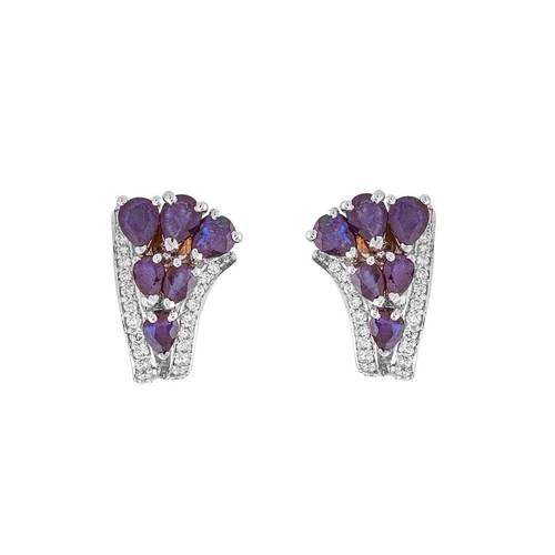 Diamond Earring with Sapphire Stone and 18K white Gold